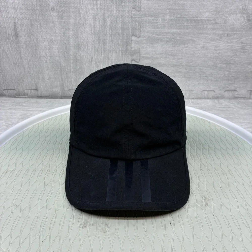 Adidas Hat Mens OSFA Black Polyester 3 Stripe Performance Strapback Cap Feather